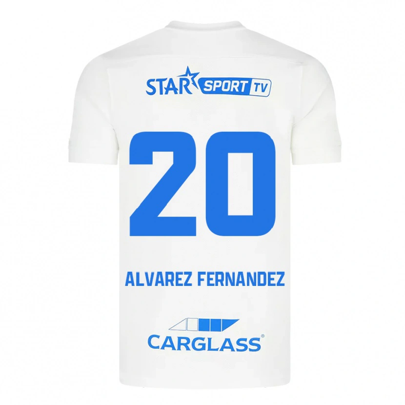 Danxen Kinder Loïc Alvarez Fernandez #20 Weiß Blau Auswärtstrikot Trikot 2025/26 T-Shirt