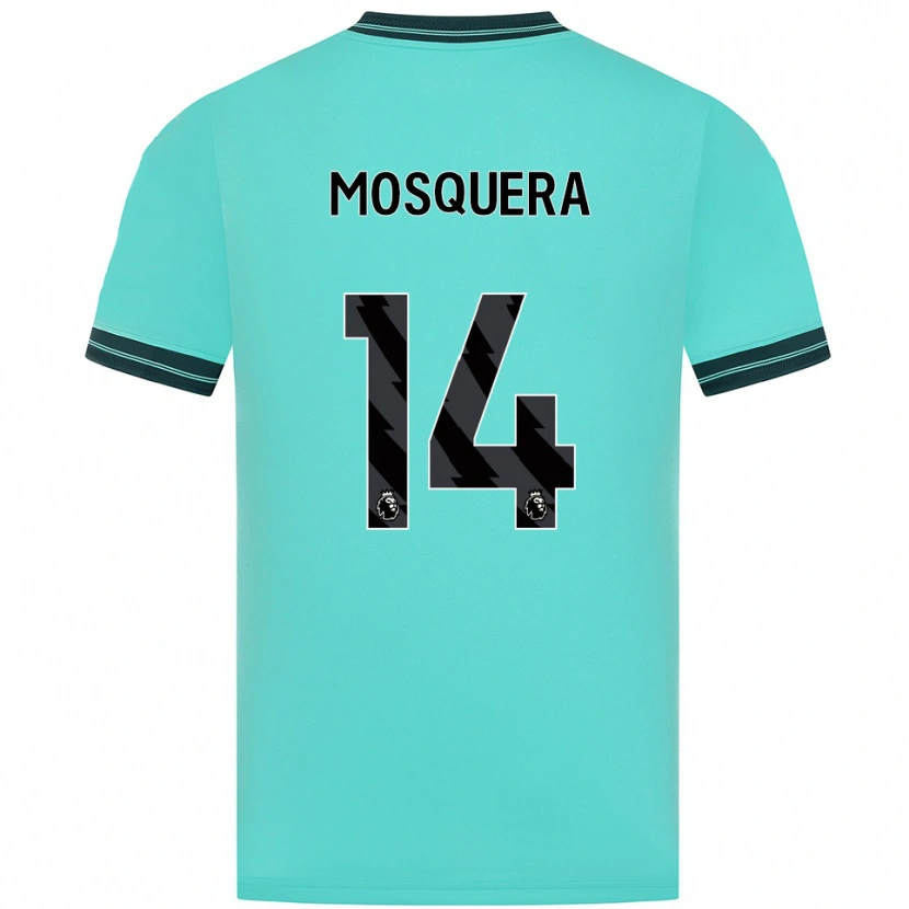 Danxen Kinder Yerson Mosquera #14 Himmelblau Grün Auswärtstrikot Trikot 2025/26 T-Shirt