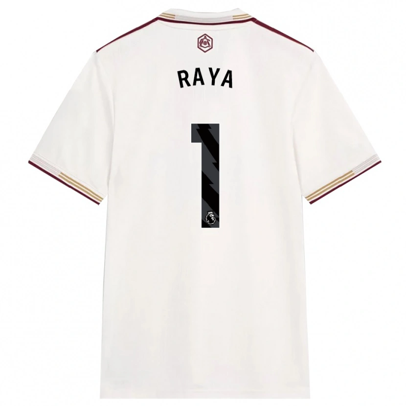 Danxen Kinder David Raya #1 Creme Weiß Burgunderrot Ausweichtrikot Trikot 2025/26 T-Shirt