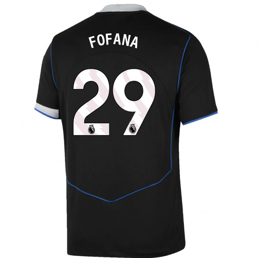Danxen Kinder Wesley Fofana #29 Schwarz Blau Silber Ausweichtrikot Trikot 2025/26 T-Shirt