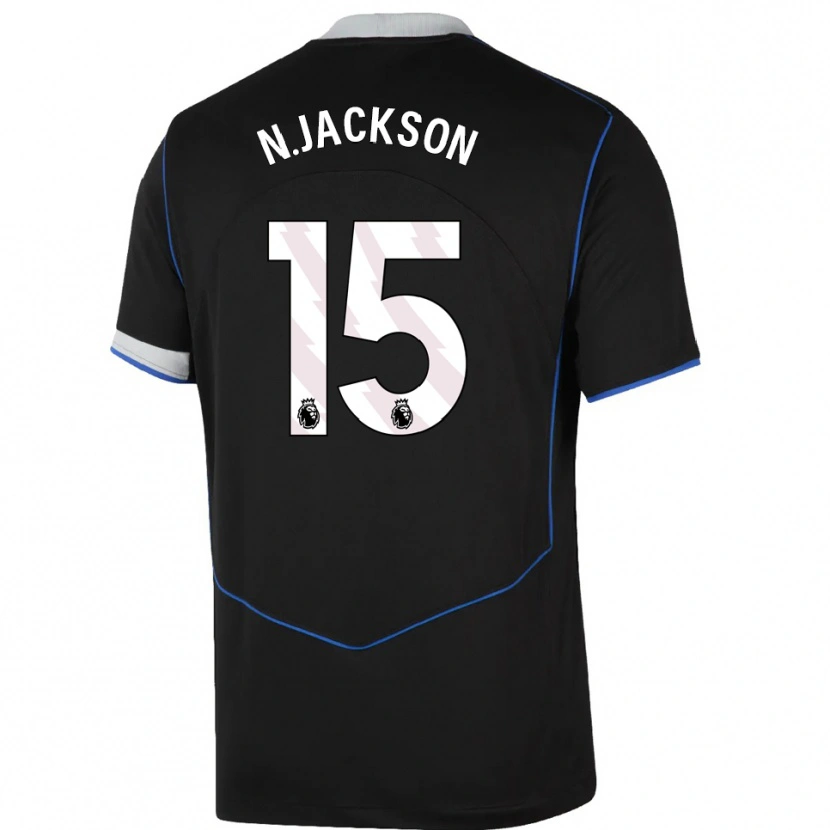 Danxen Kinder Nicolas Jackson #15 Schwarz Blau Silber Ausweichtrikot Trikot 2025/26 T-Shirt