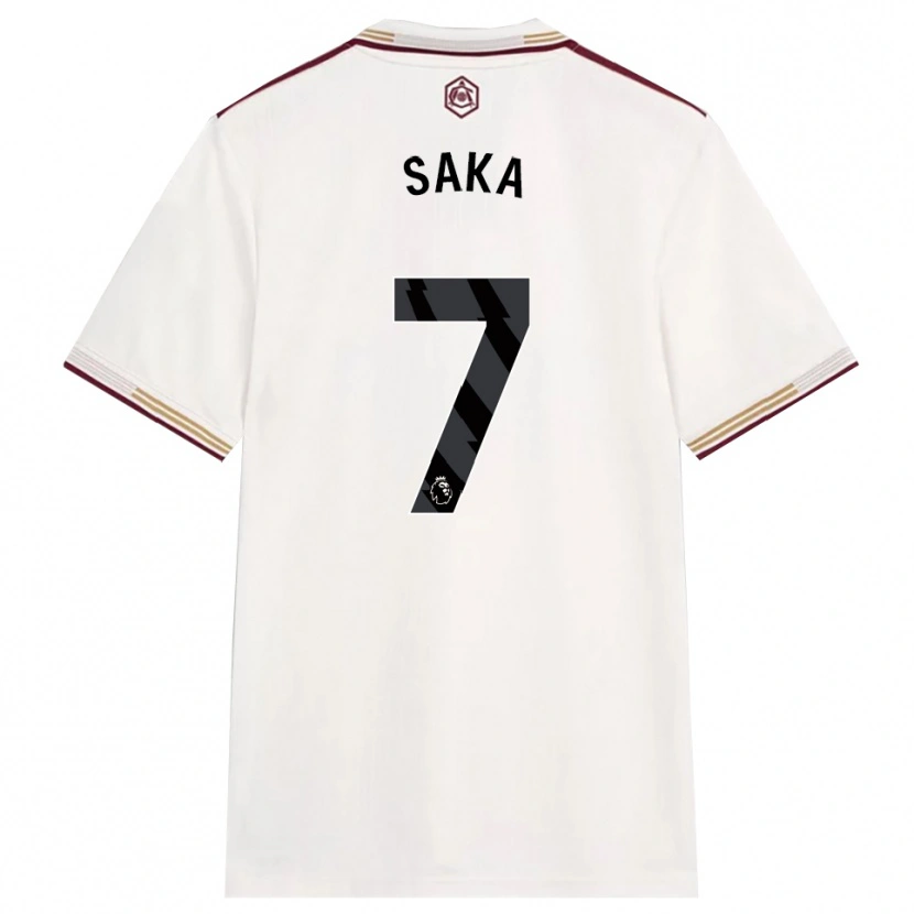 Danxen Herren Bukayo Saka #7 Creme Weiß Burgunderrot Ausweichtrikot Trikot 2025/26 T-Shirt