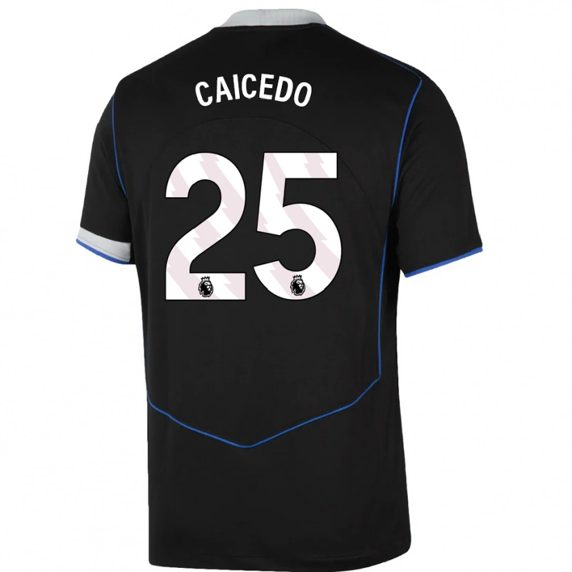 Danxen Damen Moisés Caicedo #25 Schwarz Blau Silber Ausweichtrikot Trikot 2025/26 T-Shirt