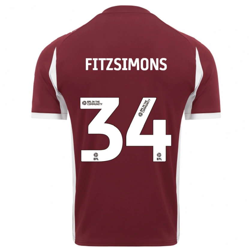 Danxen Kinder Ross Fitzsimons #34 Burgunderrot Weiß Heimtrikot Trikot 2025/26 T-Shirt