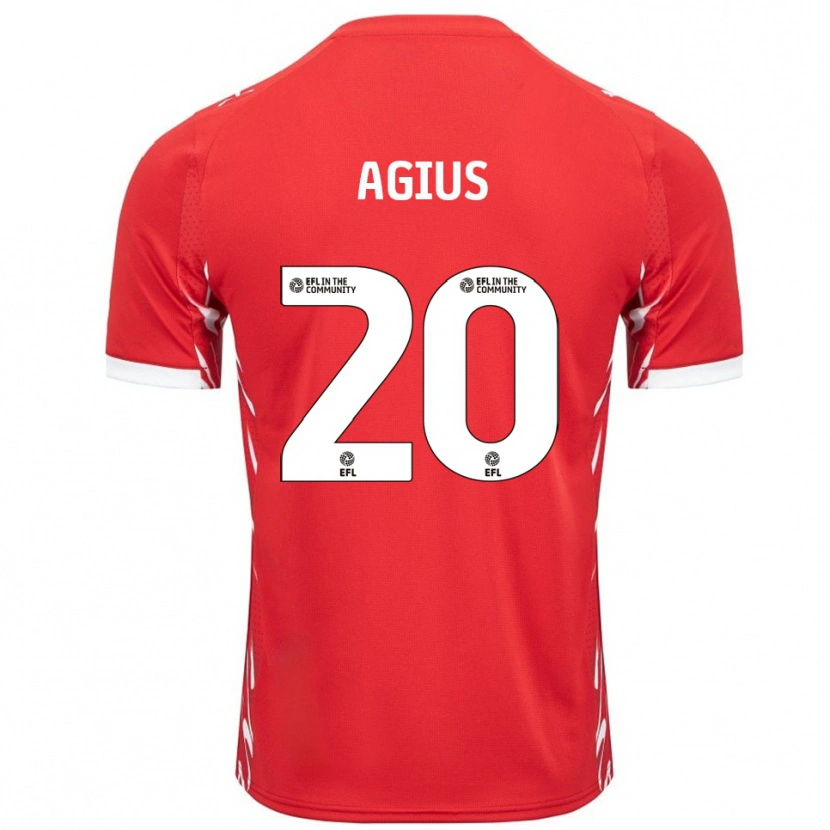 Danxen Kinder Calum Agius #20 Rot Weiß Heimtrikot Trikot 2025/26 T-Shirt