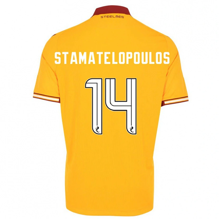 Danxen Kinder Apostolos Stamatelopoulos #14 Gelb Burgunderrot Heimtrikot Trikot 2025/26 T-Shirt