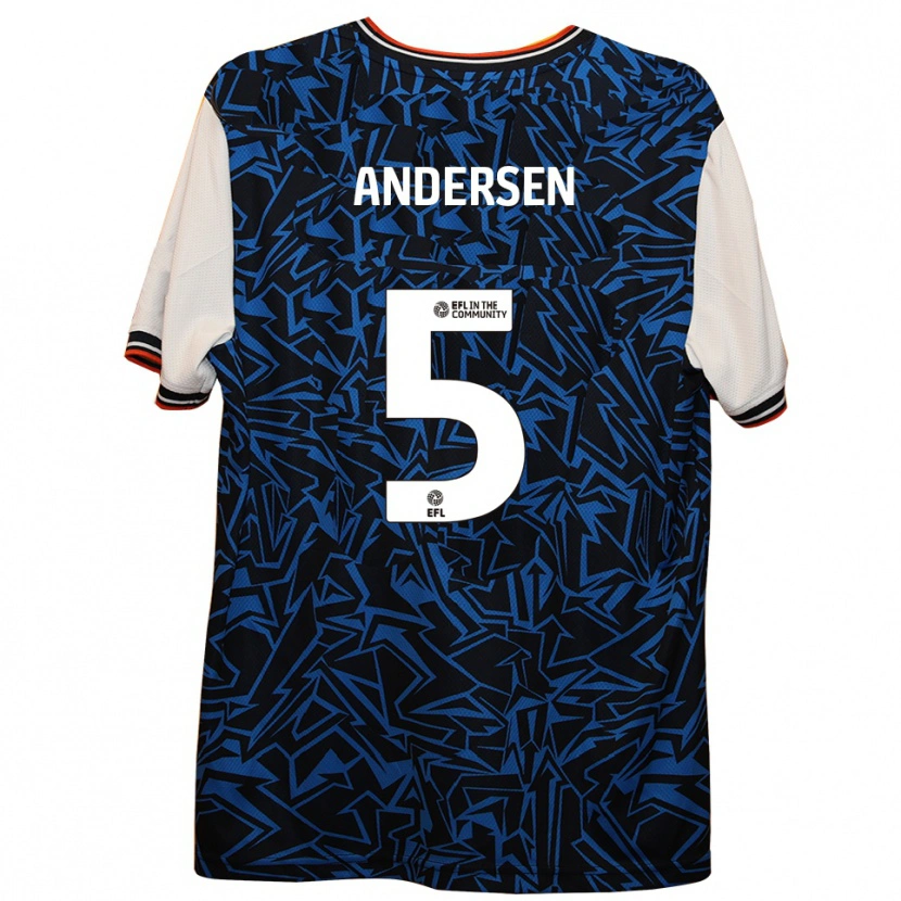 Danxen Kinder Mads Andersen #5 Blau Schwarz Weiß Auswärtstrikot Trikot 2025/26 T-Shirt