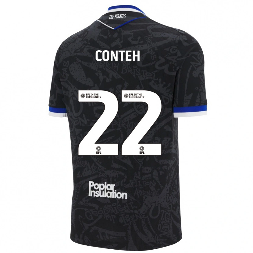 Danxen Kinder Kamil Conteh #22 Schwarz Weiß Auswärtstrikot Trikot 2025/26 T-Shirt