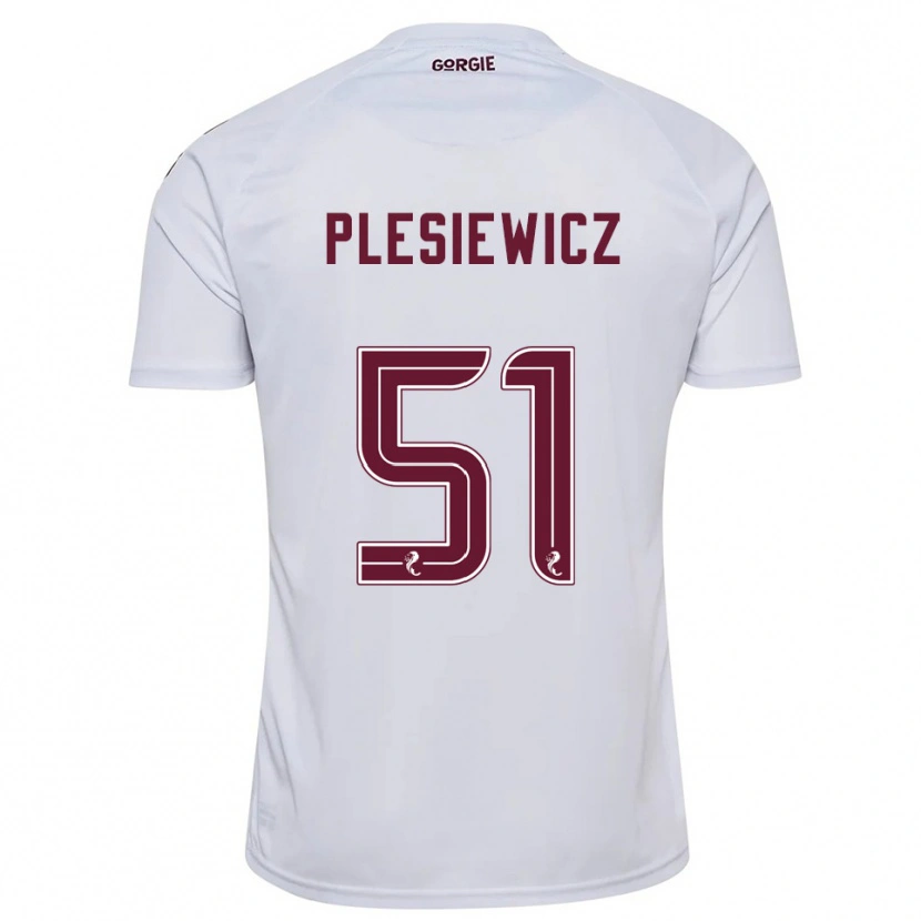 Danxen Kinder Szymon Plesiewicz #51 Weiß Burgunderrot Auswärtstrikot Trikot 2025/26 T-Shirt