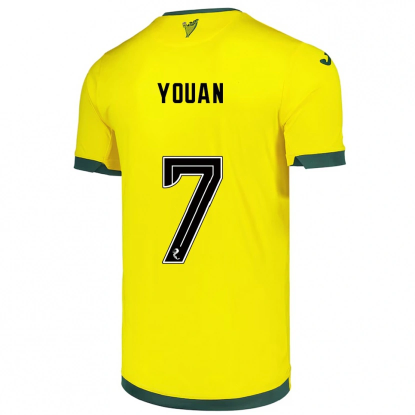Danxen Kinder Élie Youan #7 Gelb Grün Auswärtstrikot Trikot 2025/26 T-Shirt