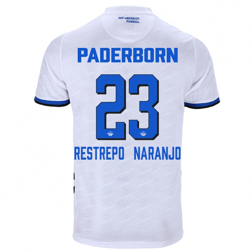 Danxen Kinder Pedro Restrepo Naranjo #23 Weiß Blau Auswärtstrikot Trikot 2025/26 T-Shirt