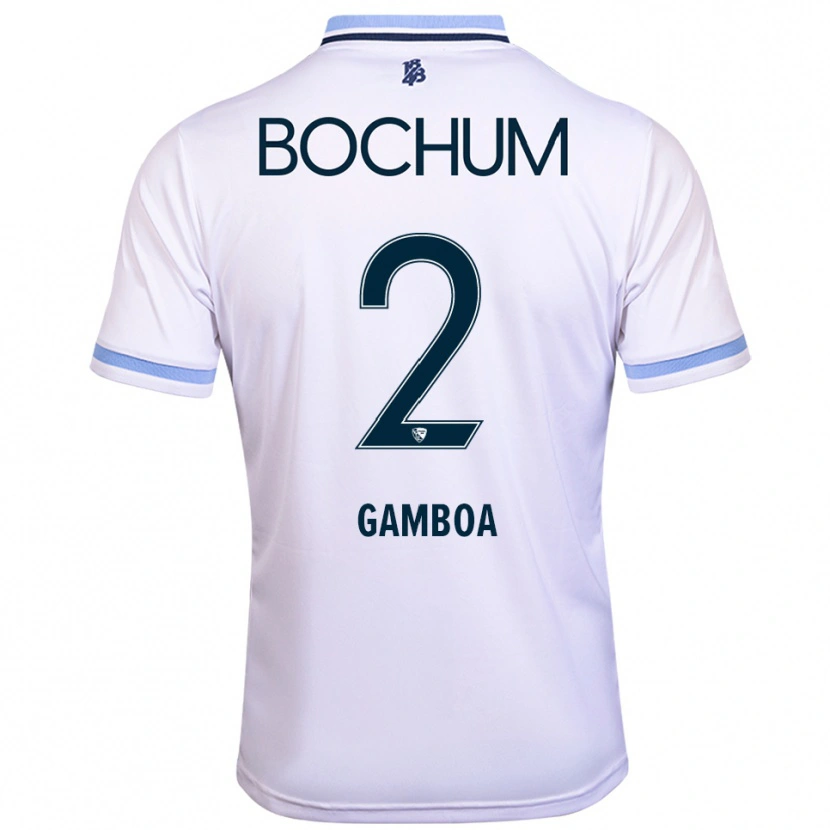 Danxen Kinder Cristian Gamboa #2 Weiß Himmelblau Auswärtstrikot Trikot 2025/26 T-Shirt