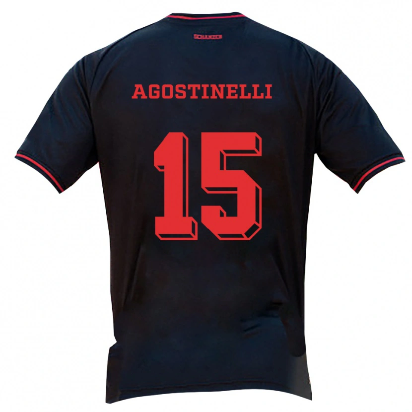 Danxen Kinder Massimo Agostinelli #15 Schwarz Rot Weiß Auswärtstrikot Trikot 2025/26 T-Shirt
