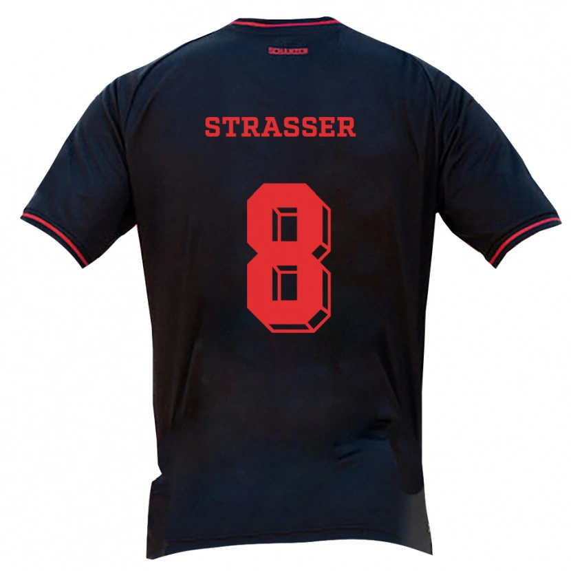 Danxen Kinder Vincent Straßer #8 Schwarz Rot Weiß Auswärtstrikot Trikot 2025/26 T-Shirt