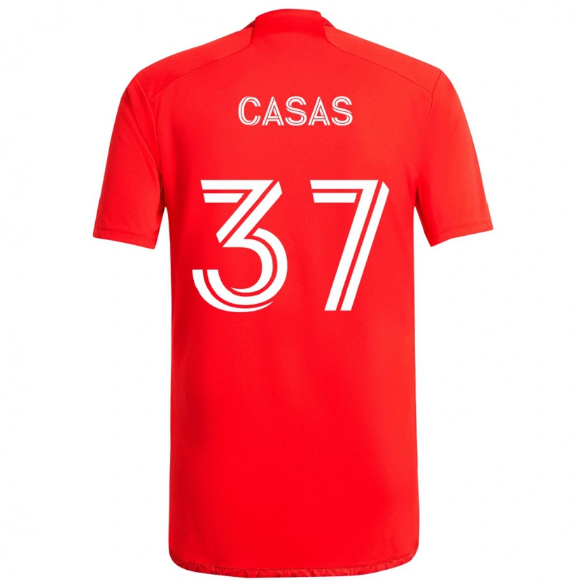 Danxen Kinder Javier Casas #37 Rot Weiß Heimtrikot Trikot 2025/26 T-Shirt