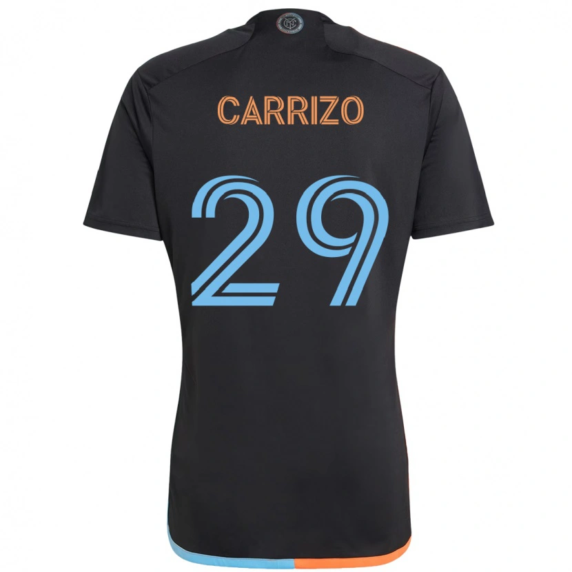 Danxen Kinder Máximo Carrizo #29 Schwarz Blau Orange Auswärtstrikot Trikot 2025/26 T-Shirt