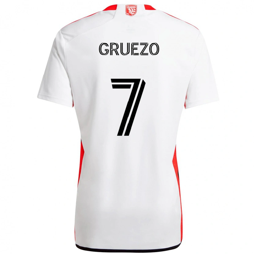 Danxen Kinder Carlos Gruezo #7 Weiß Rot Auswärtstrikot Trikot 2025/26 T-Shirt