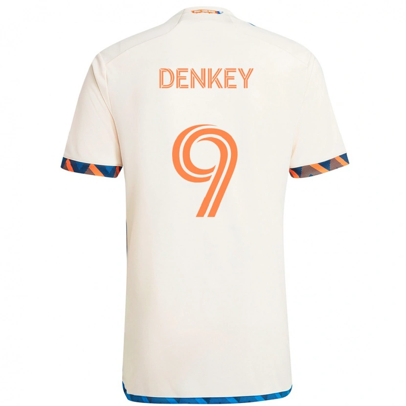 Danxen Kinder Kévin Denkey #9 Weiß Blau Orange Auswärtstrikot Trikot 2025/26 T-Shirt