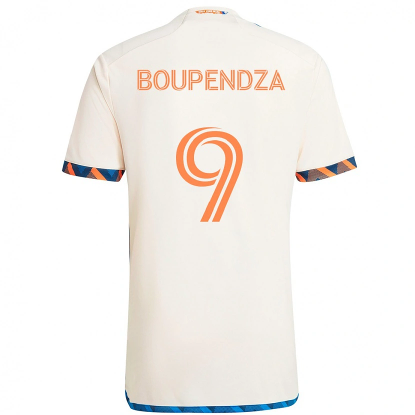 Danxen Kinder Aaron Boupendza #9 Weiß Blau Orange Auswärtstrikot Trikot 2025/26 T-Shirt