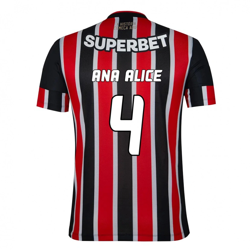 Danxen Kinder Ana Alice Luciano Da Silva #4 Schwarz Rot Auswärtstrikot Trikot 2025/26 T-Shirt