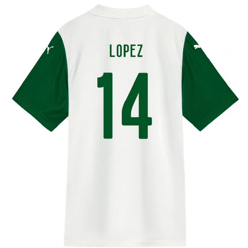 Danxen Kinder David Lopez #14 Weiß Grün Auswärtstrikot Trikot 2025/26 T-Shirt