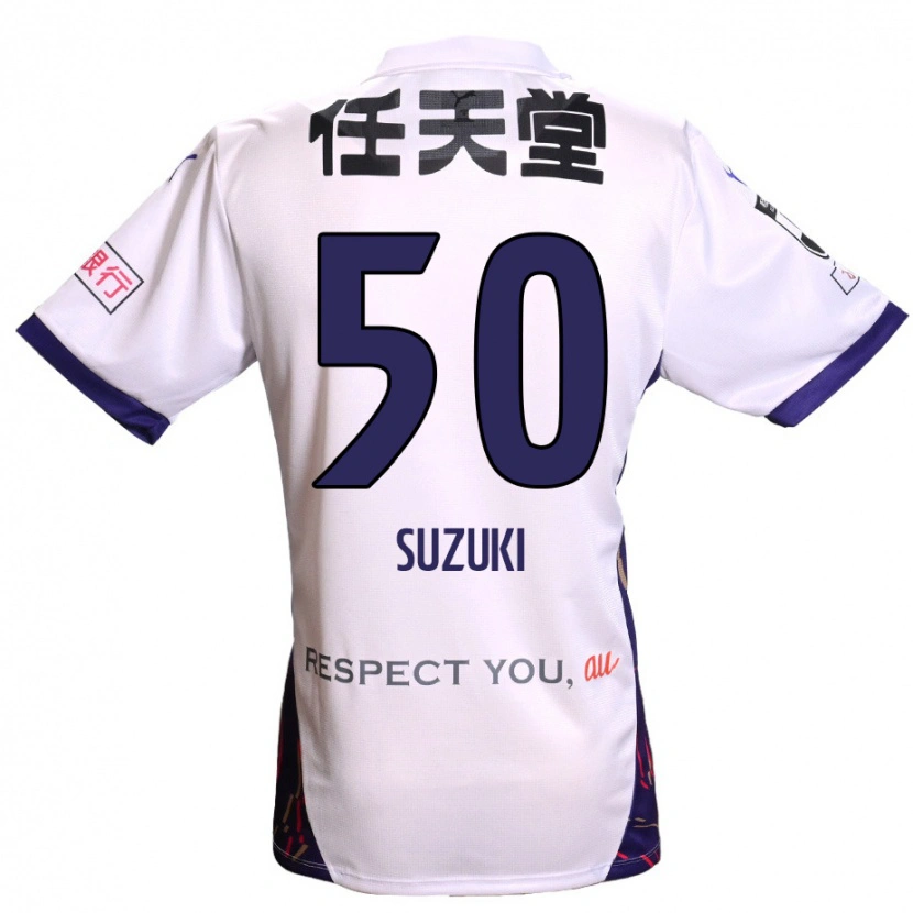 Danxen Kinder Yoshinori Suzuki #50 Weiß Lila Schwarz Auswärtstrikot Trikot 2025/26 T-Shirt