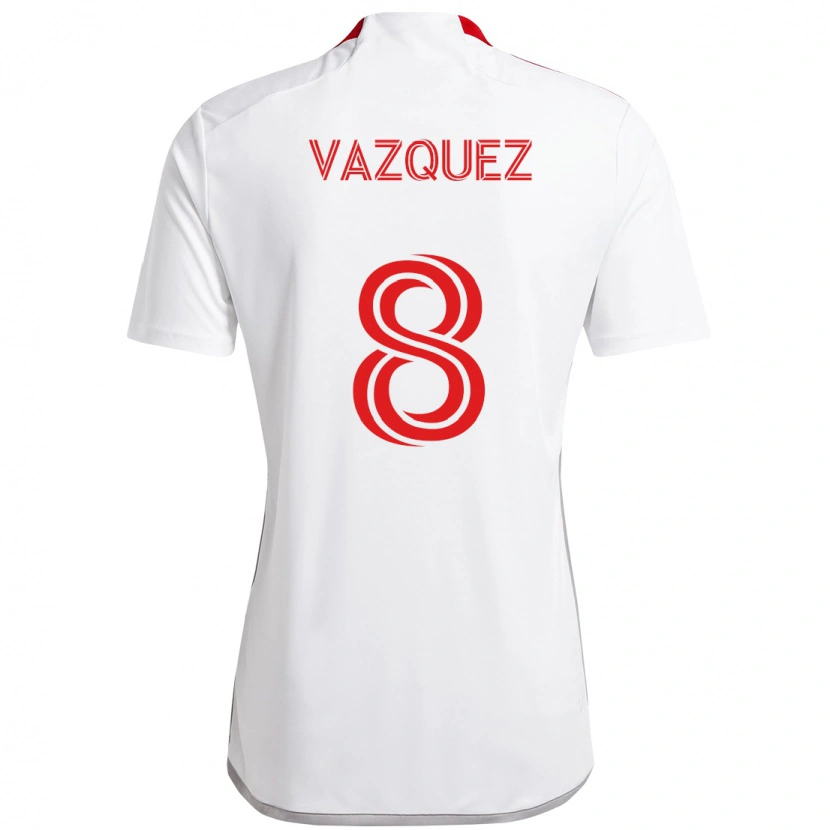 Danxen Damen Víctor Vázquez #8 Weiß Rot Auswärtstrikot Trikot 2025/26 T-Shirt