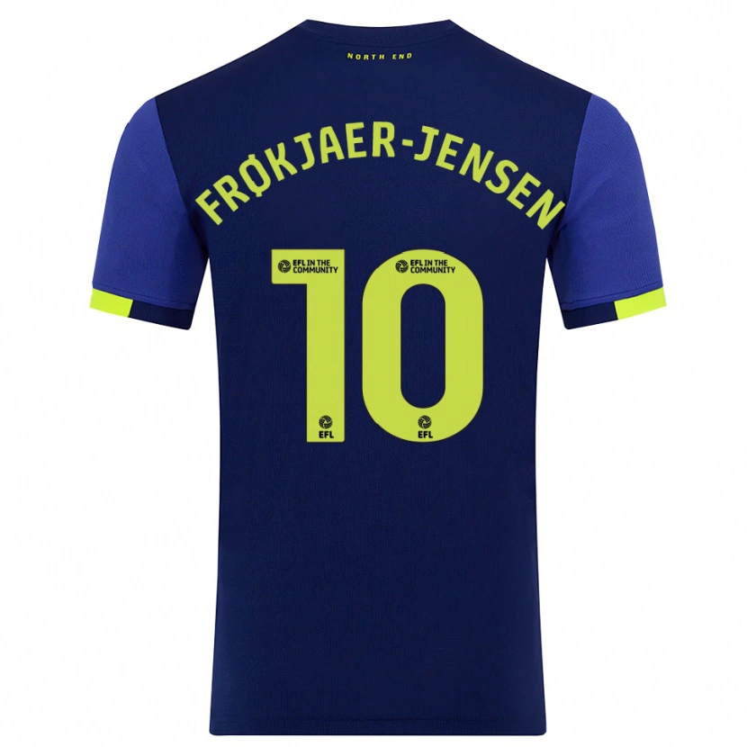Danxen Kinder Mads Frøkjaer-Jensen #10 Marine Gelb Auswärtstrikot Trikot 2025/26 T-Shirt