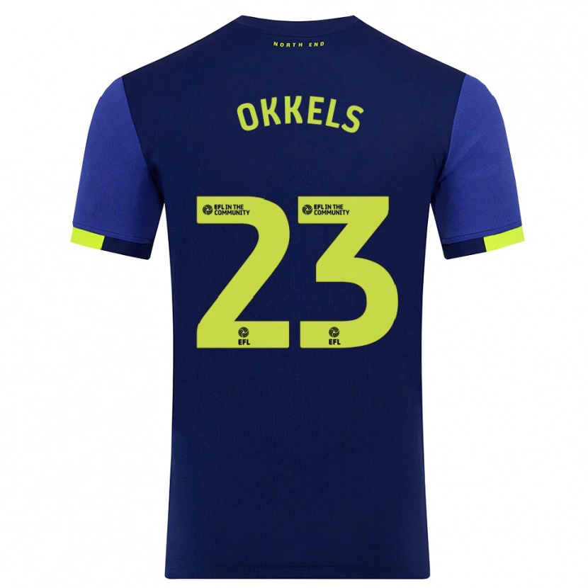 Danxen Kinder Jeppe Okkels #23 Marine Gelb Auswärtstrikot Trikot 2025/26 T-Shirt