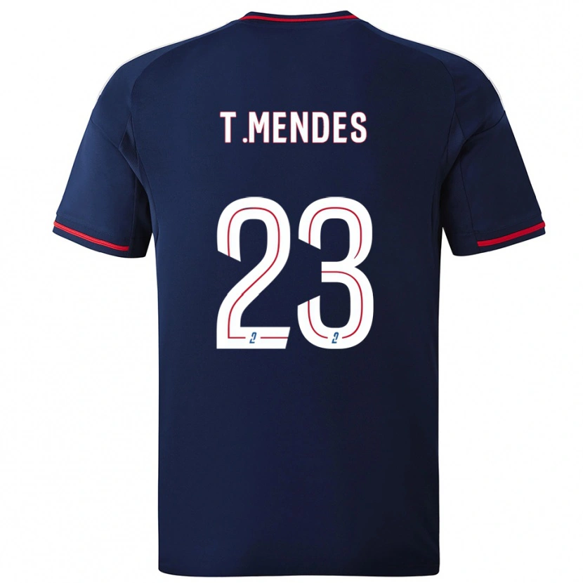 Danxen Kinder Thiago Mendes #23 Marine Rot Auswärtstrikot Trikot 2025/26 T-Shirt