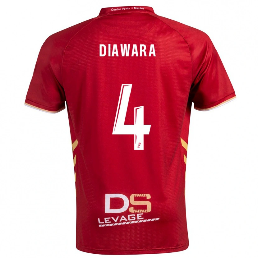 Danxen Kinder Sékhou Diawara #4 Burgunder Gold Auswärtstrikot Trikot 2025/26 T-Shirt