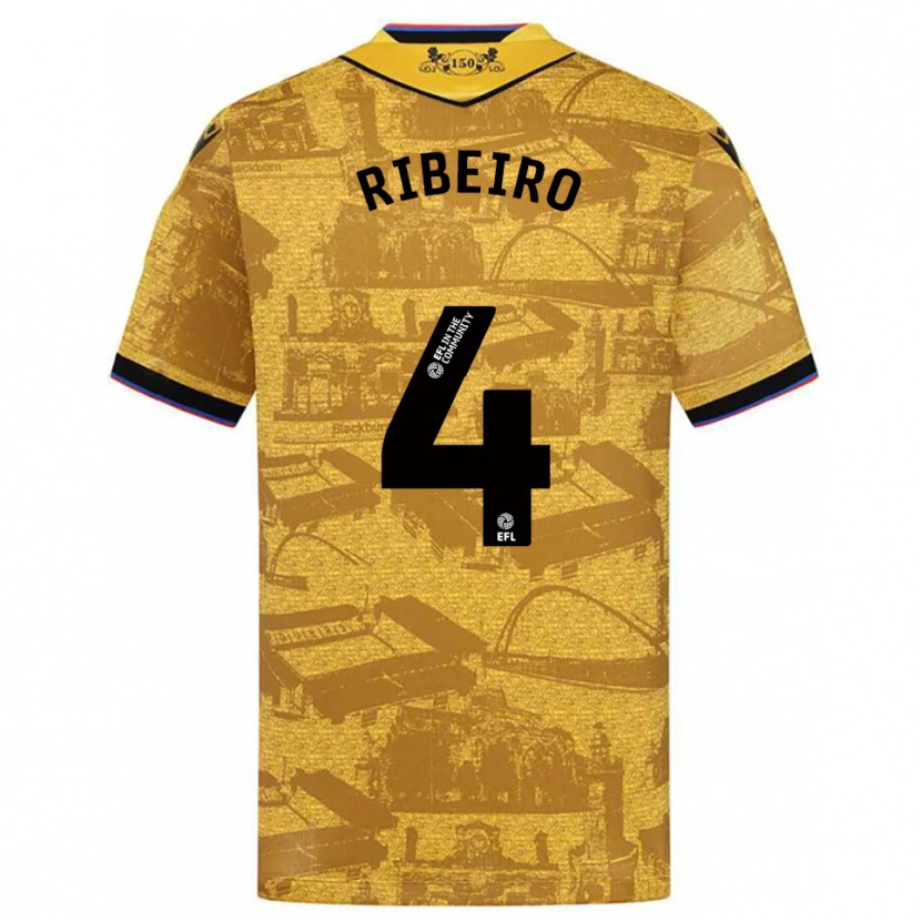Danxen Herren Yuri Ribeiro #4 Gold Schwarz Auswärtstrikot Trikot 2025/26 T-Shirt