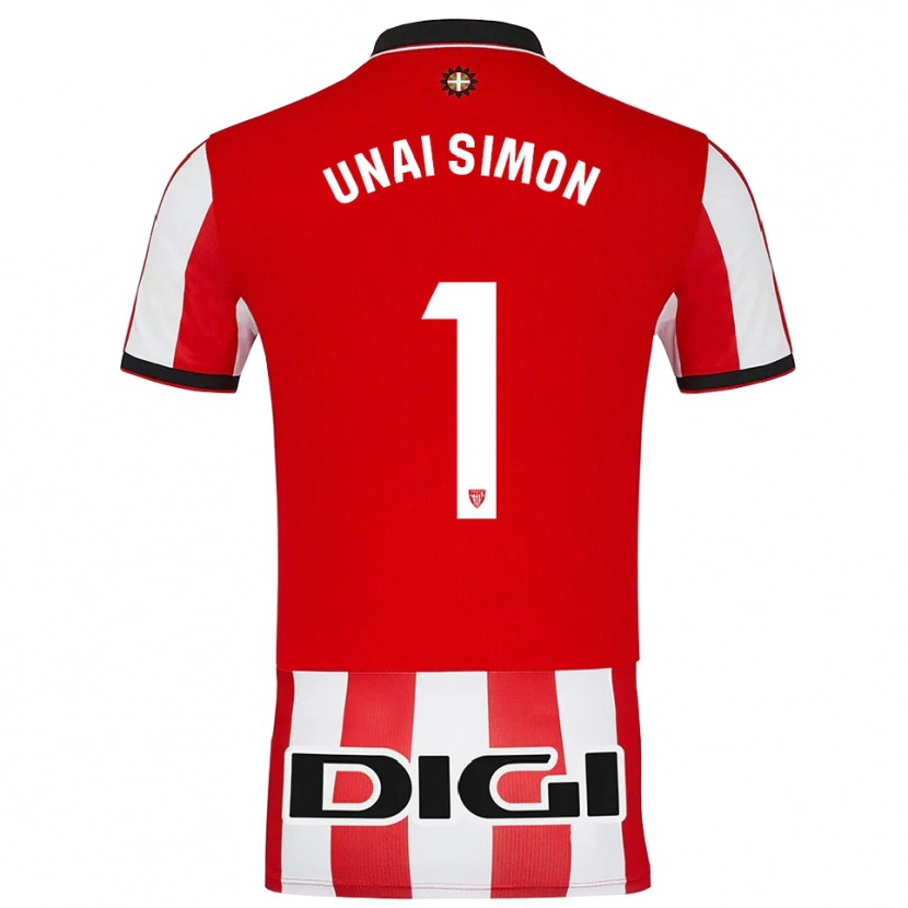Danxen Kinder Unai Simón #1 Rot Weiß Heimtrikot Trikot 2025/26 T-Shirt