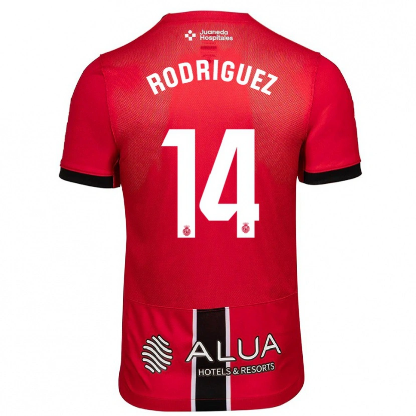Danxen Kinder Diego Rodríguez #14 Rot Schwarz Heimtrikot Trikot 2025/26 T-Shirt