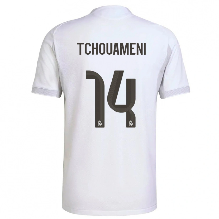 Danxen Kinder Aurélien Tchouaméni #14 Weiß Gelb Heimtrikot Trikot 2025/26 T-Shirt