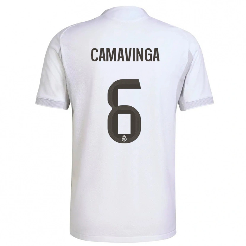 Danxen Kinder Eduardo Camavinga #6 Weiß Gelb Heimtrikot Trikot 2025/26 T-Shirt