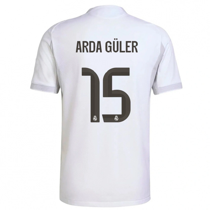 Danxen Kinder Arda Güler #15 Weiß Gelb Heimtrikot Trikot 2025/26 T-Shirt