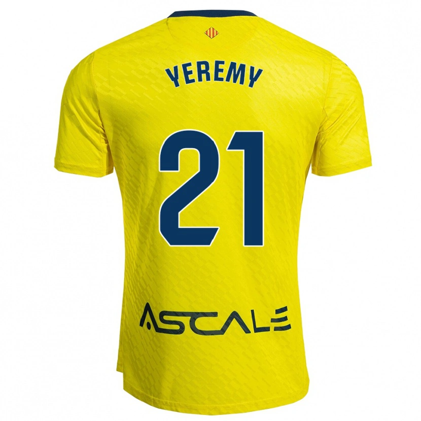Danxen Kinder Yéremy Pino #21 Gelb Marine Heimtrikot Trikot 2025/26 T-Shirt
