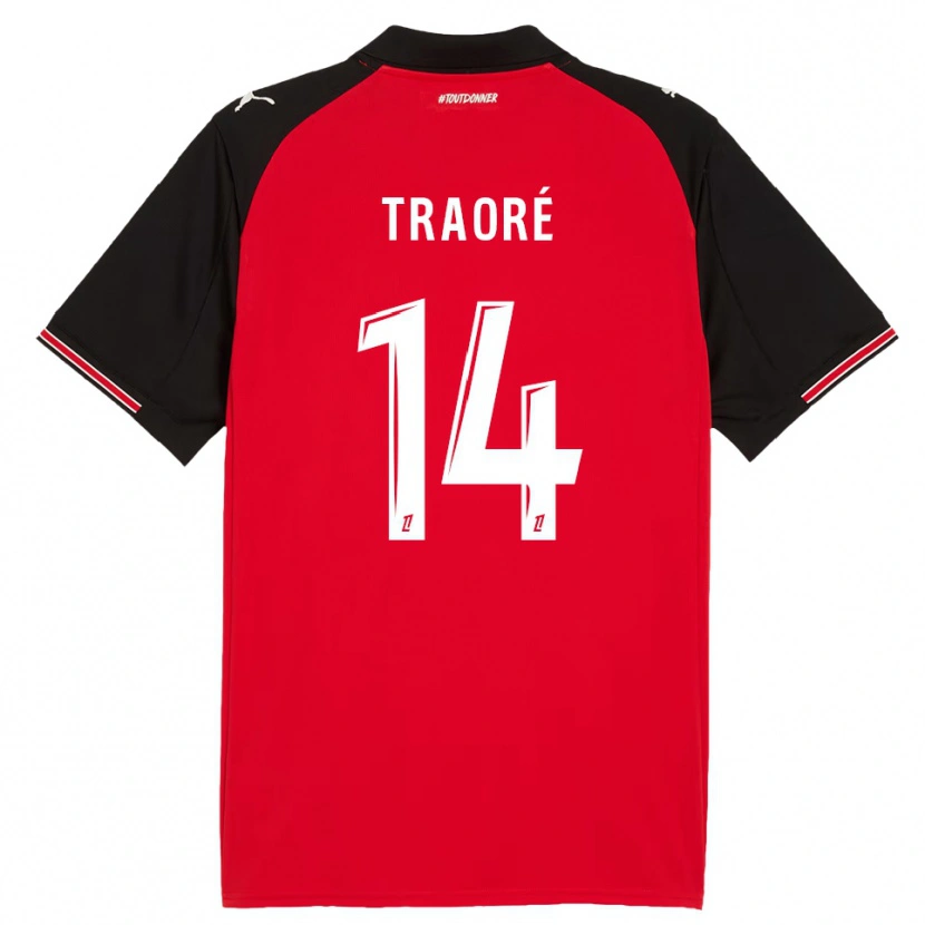 Danxen Kinder Erwan Traoré #14 Rot Schwarz Heimtrikot Trikot 2025/26 T-Shirt