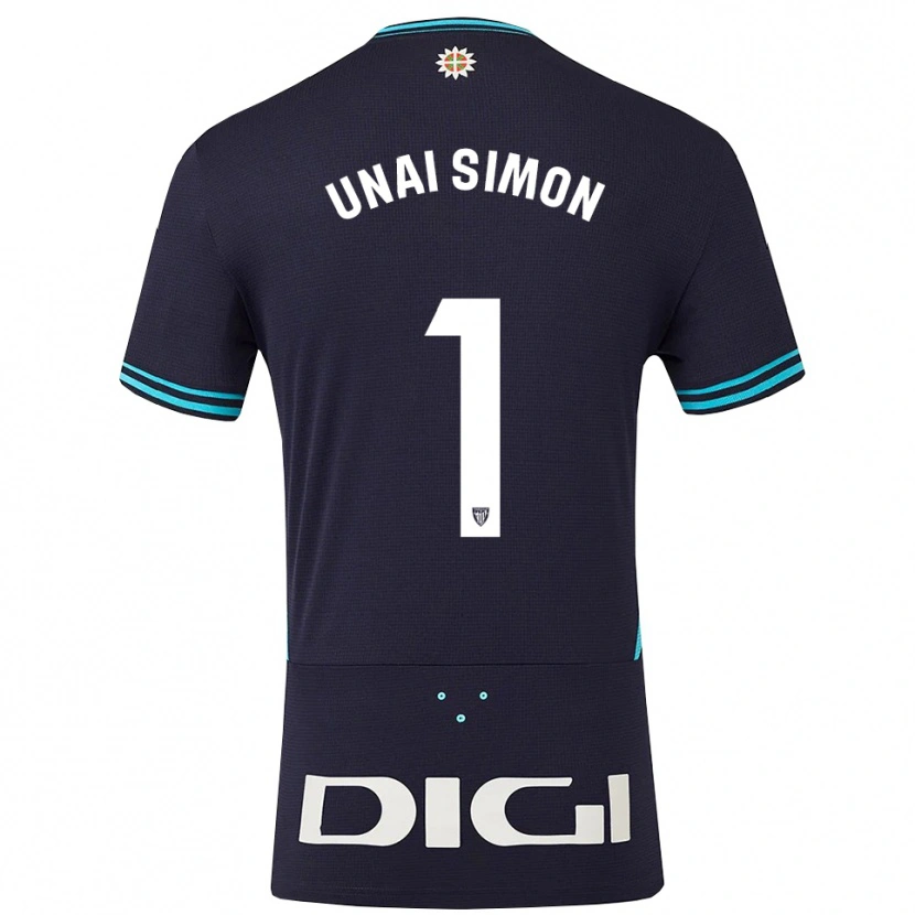 Danxen Kinder Unai Simón #1 Marine Himmelblau Auswärtstrikot Trikot 2025/26 T-Shirt