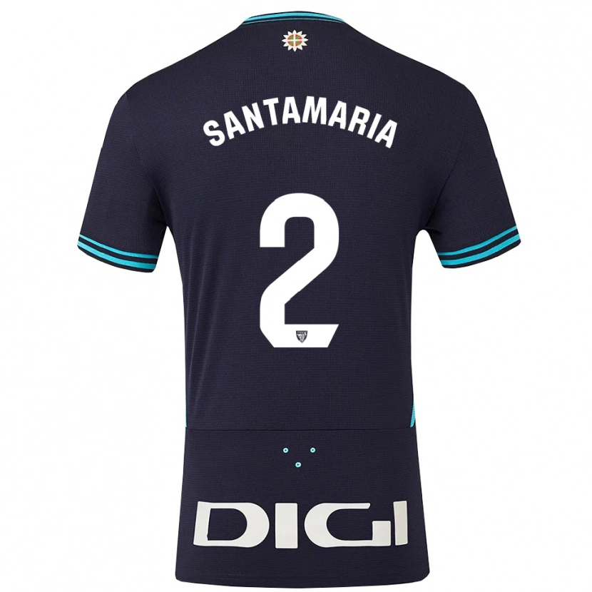Danxen Kinder Unai Santamaría #2 Marine Himmelblau Auswärtstrikot Trikot 2025/26 T-Shirt