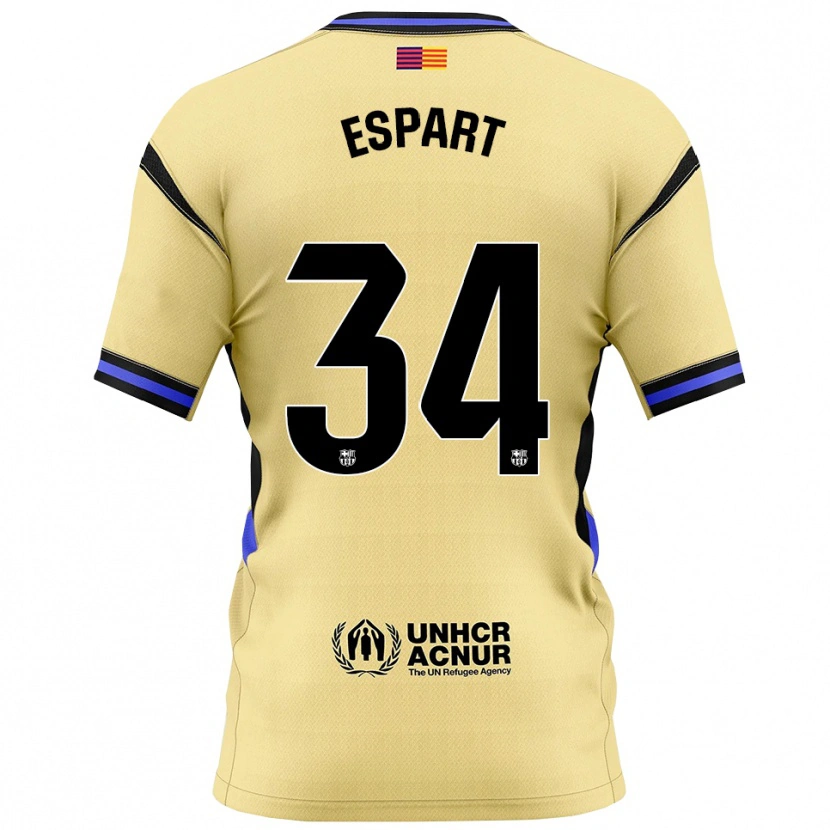 Danxen Kinder Xavi Espart #34 Gelb Schwarz Auswärtstrikot Trikot 2025/26 T-Shirt