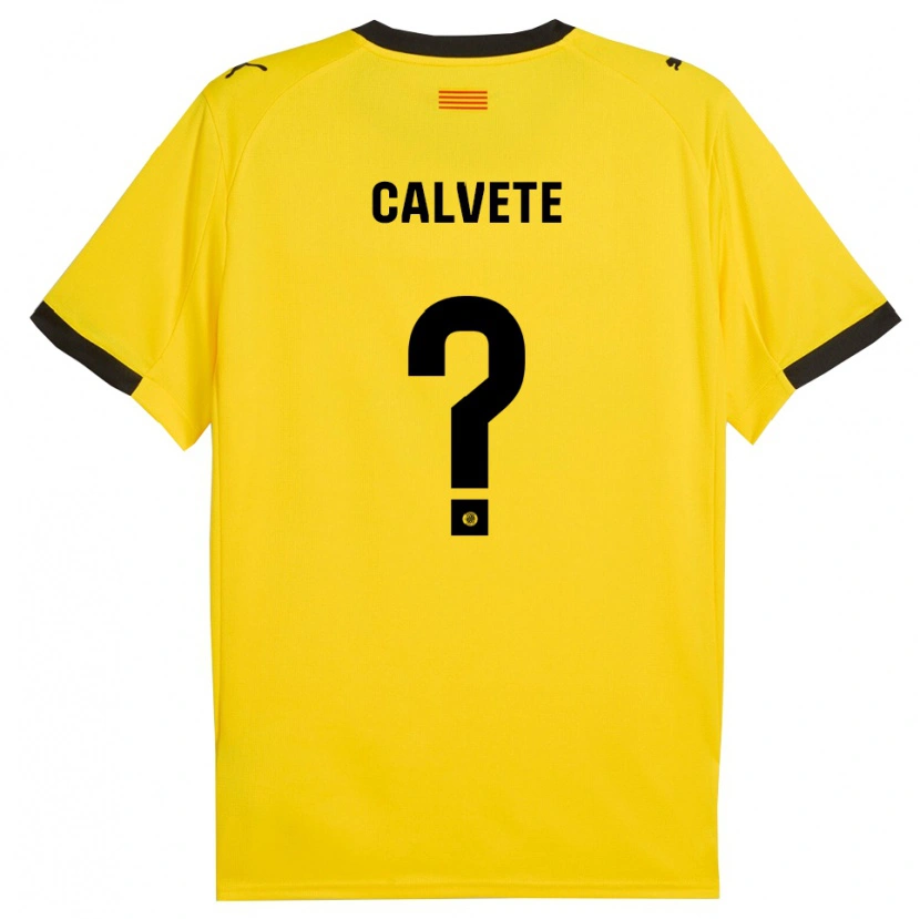 Danxen Kinder Pablo Calvete #0 Gelb Schwarz Auswärtstrikot Trikot 2025/26 T-Shirt