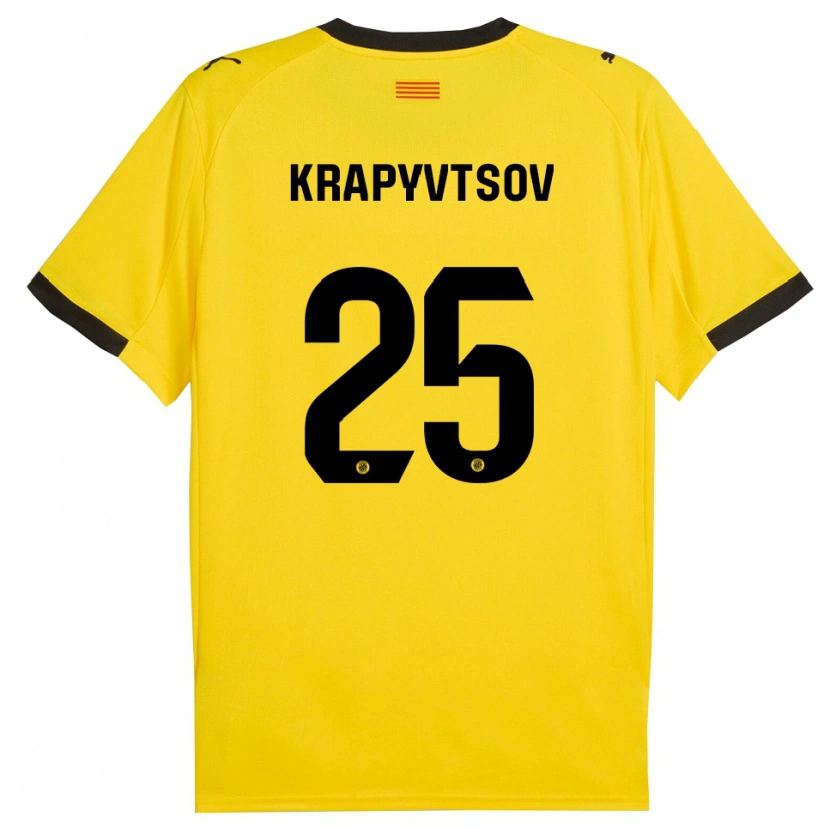 Danxen Kinder Vladyslav Krapyvtsov #25 Gelb Schwarz Auswärtstrikot Trikot 2025/26 T-Shirt