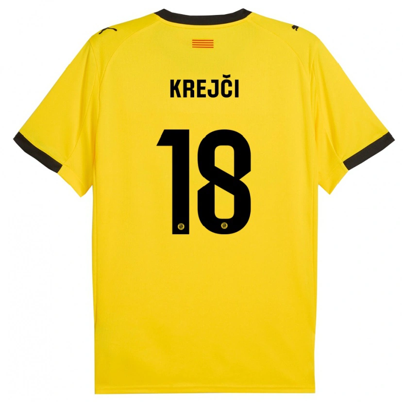 Danxen Kinder Ladislav Krejci #18 Gelb Schwarz Auswärtstrikot Trikot 2025/26 T-Shirt
