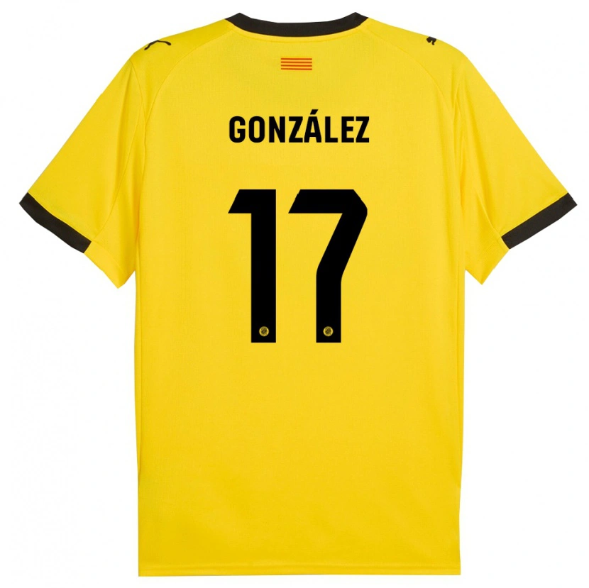 Danxen Kinder Mario González #17 Gelb Schwarz Auswärtstrikot Trikot 2025/26 T-Shirt