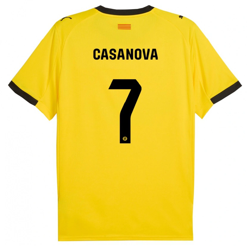 Danxen Kinder Àstrid Casanova #7 Gelb Schwarz Auswärtstrikot Trikot 2025/26 T-Shirt