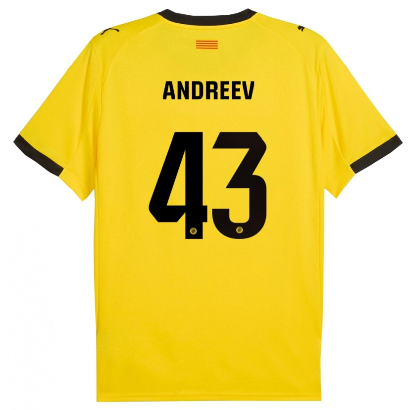 Danxen Kinder Aleksandar Andreev #43 Gelb Schwarz Auswärtstrikot Trikot 2025/26 T-Shirt