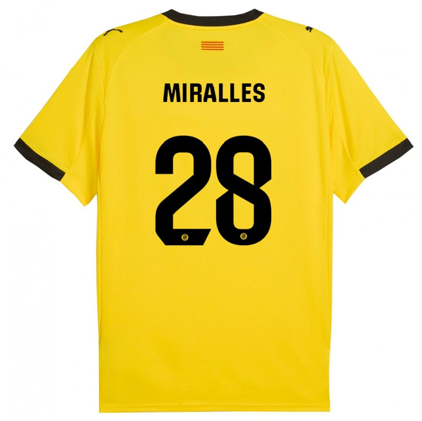 Danxen Kinder Diego Miralles #28 Gelb Schwarz Auswärtstrikot Trikot 2025/26 T-Shirt