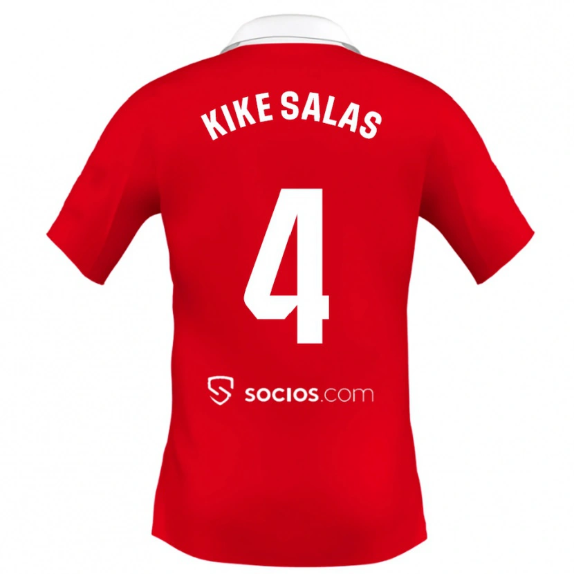 Danxen Kinder Kike Salas #4 Rot Weiß Grau Auswärtstrikot Trikot 2025/26 T-Shirt